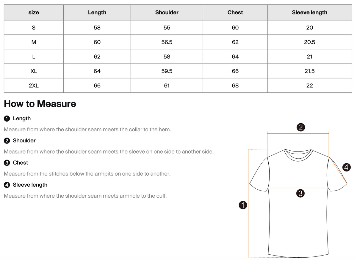 Size chart for BLNK-AMS-T01