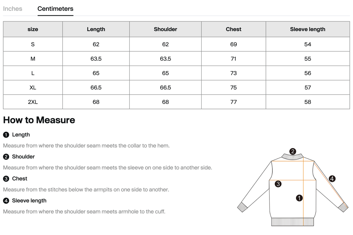 Size chart for BLNK-AMS-H02